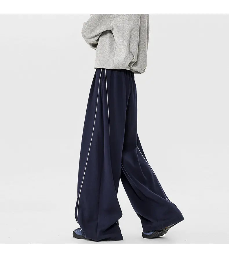 Men's Minimalist Oversized Wide Leg Sweatpants Contrast Stripe Drawstring Waist Streetwear Pants