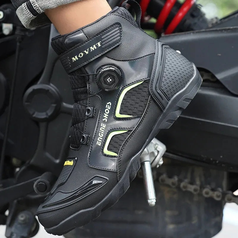 Men Motorcycle Boots Breathable Anti Slip Wear Resistant Ankle Support Motorbike Racing Riding Shoes for Outdoor Street Riding