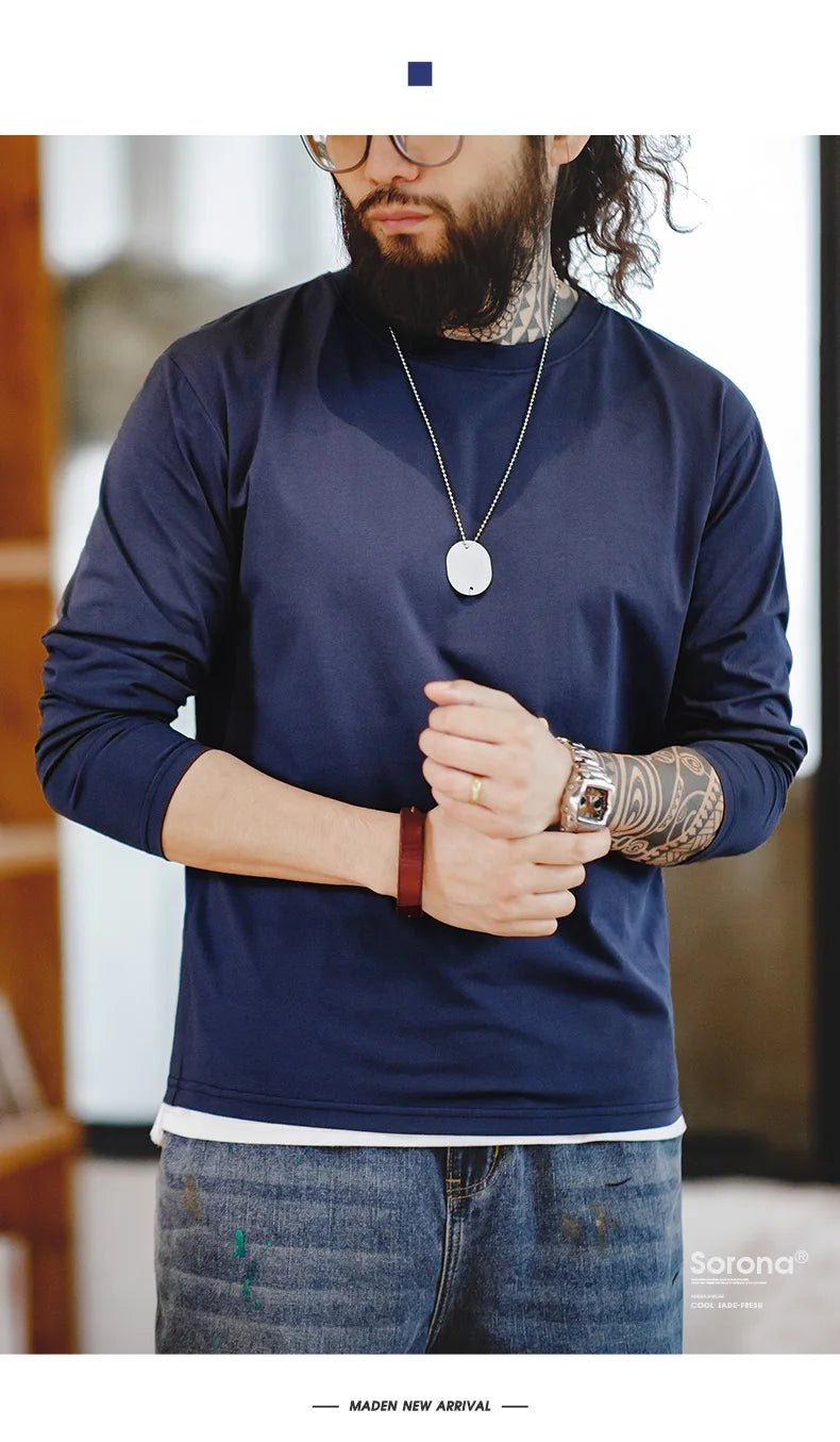 Maden New Casual Sorona Cool Long-sleeved T-shirt Quick-drying Antibacterial Round Neck Top for Men's Spring And Autumn