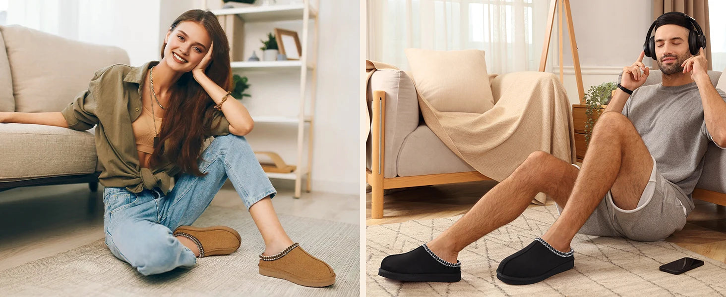 Crestar Women's Memory Foam Fuzzy Slippers New Genuine Suede Fluffy Slippers Women Men Cozy Warm House Shoes Indoor and Outdoor
