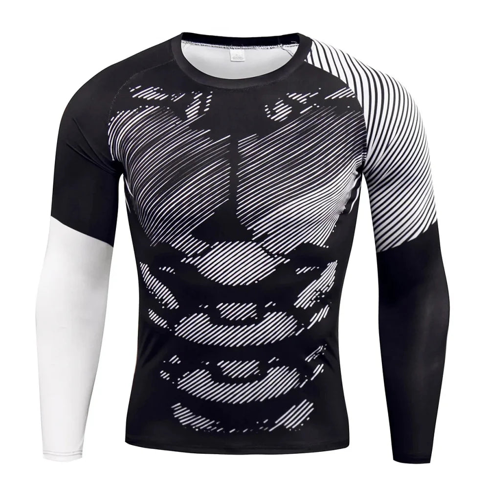 T-Shirts for Men Fashion 3D Geometric Print Casual Sports O-Neck Oversized T-Shirt Tops Loose Gym Long Sleeve T-Shirt Clothing