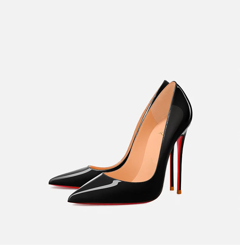 Women heels Naked color Women's elegant high heel Luxury Black shoes woman 2025 Red Shiny Bottoms Pointed Toe party Ladies Women