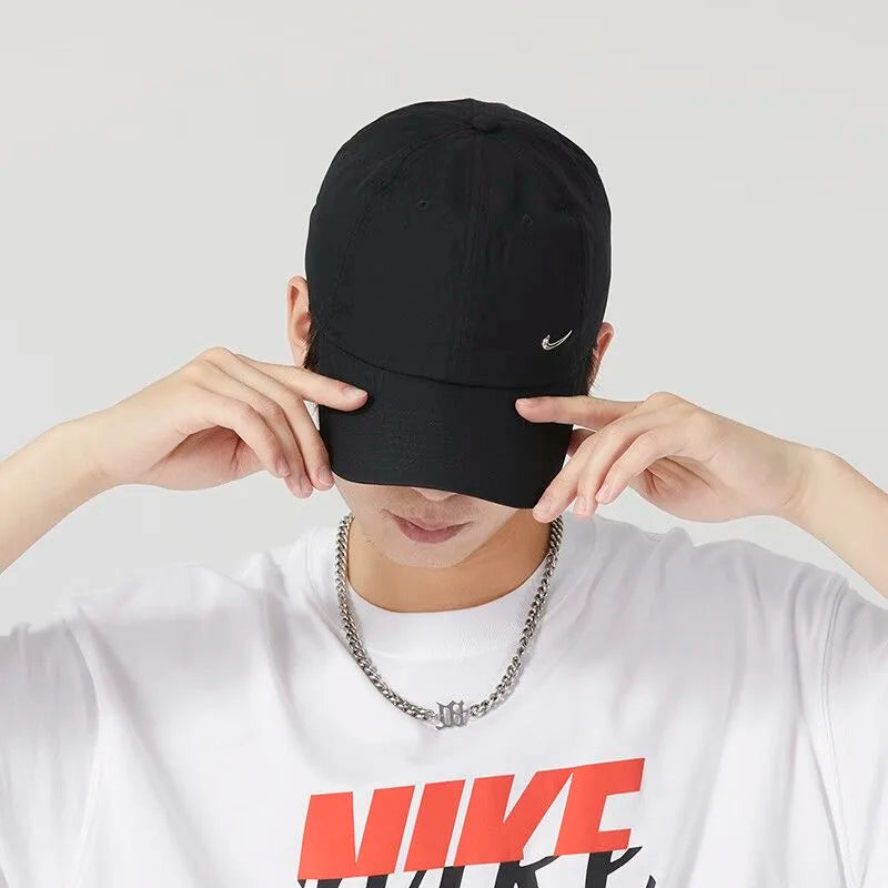 Nike Logo Solid Color Decoration Polyester Fiber Baseball Cap Unisex Couple Style Black Fb5372-010