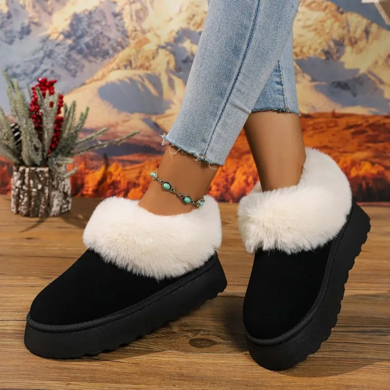 Anti-slip Shoe Thick Plush Snow Boots 2025 New Women Faux Suede Platform Fur Winter Boots Woman Slip On Warm Cotton Padded Shoes