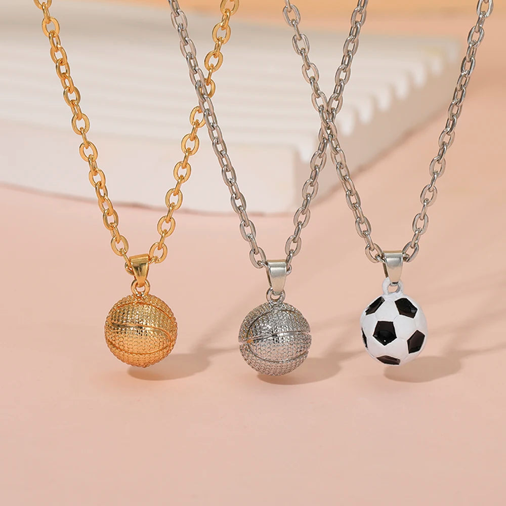 New In Sporty Basketball Football Pendant Necklace 3D Ball Choker For Women Men Boys Fans Lovers Jewelry Party Birthday Gift