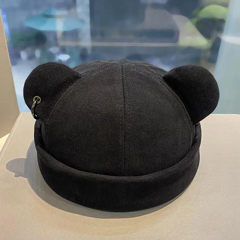 Unisex Cat Ear Cute Dome Caps Men Women Melon Beanie Htas Solid Color Autumn Winter Hip Hop Hat Fashion Korean Version Melon Cap