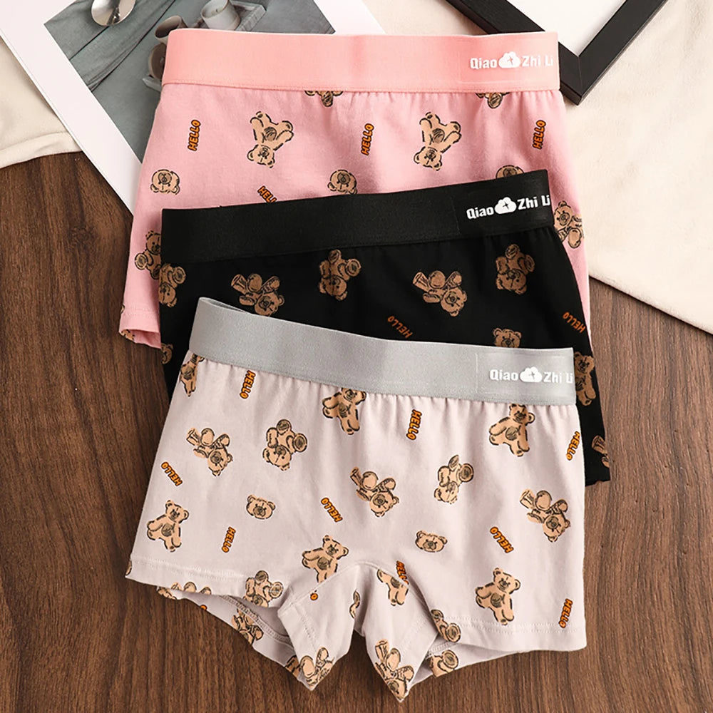 3PCS/Pack Autumn Winter Cotton Cute Bear Print Women's Panties Antibacterial Breathable Crotch Underwear Comfortable Soft Linger