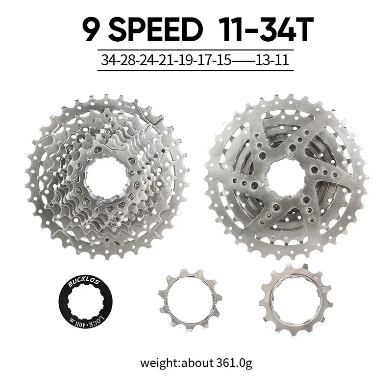 BUCKLOS Bike Cassette 8/9 Speed Bicycle Freewheel 11-25T/28T/32T/34T/36T/40T Road Mountain Bike Cassette for HG Hub Bicycle Part