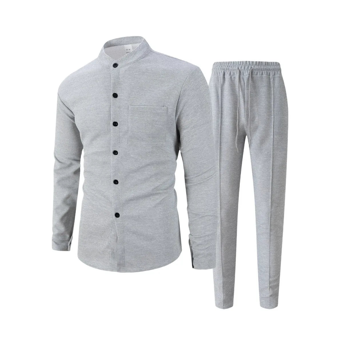 New autumn men's suit, waffle plain-colored long-sleevedshirt with pocket cardigan, stylish men's casual clothing long pants set