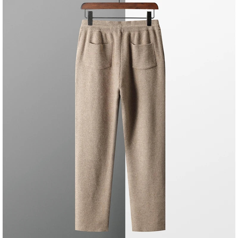 Autumn And Winter New Thick Leisure Cashmere Pants Men's Slim Knitted Pants 100% Pure Wool Pants To Keep Warm