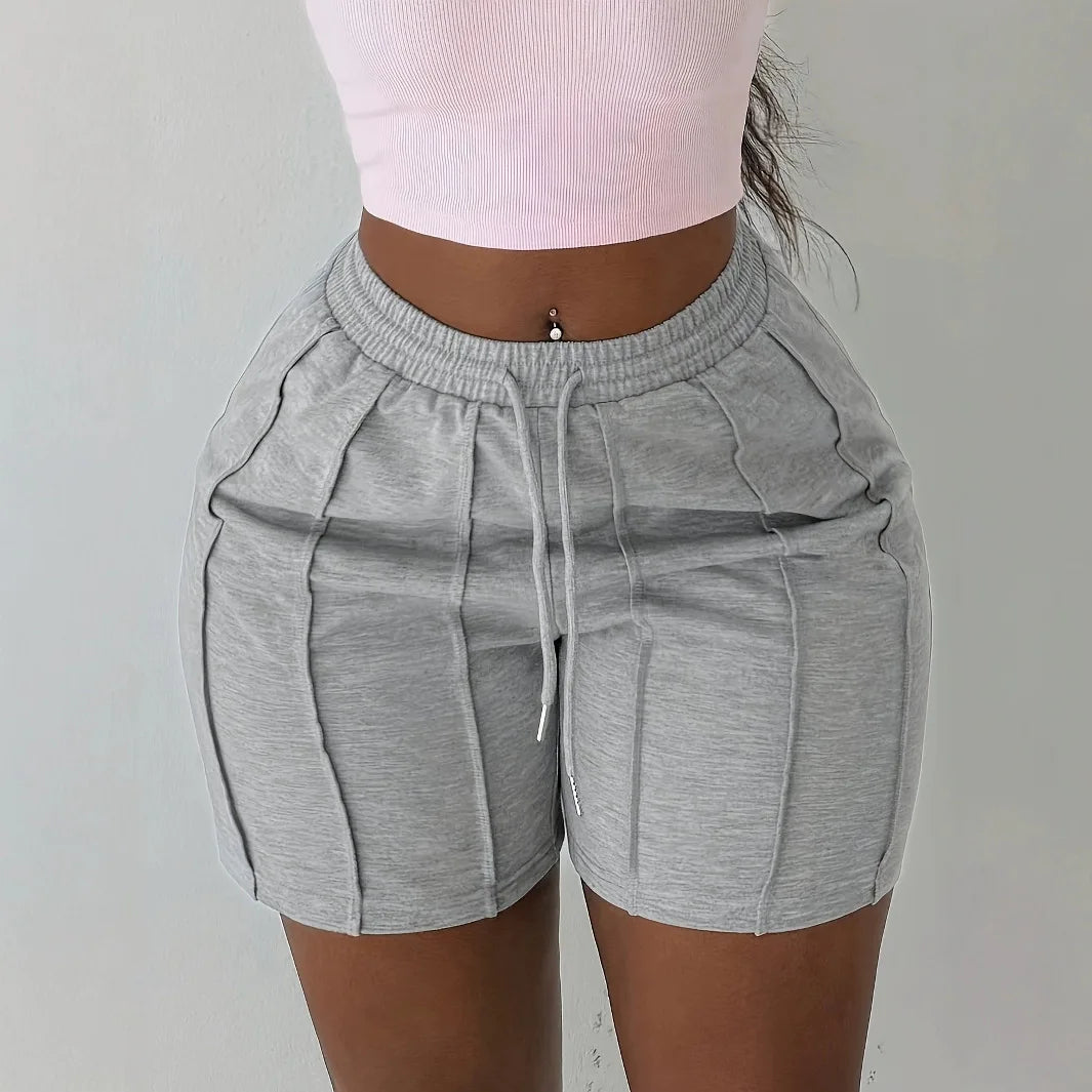 Women High Waisted Grey Shorts Summer Casual Drawstring Elastic Waist Slim Fit Biker Shorts with Vertical Seam Lounge Wear 2026