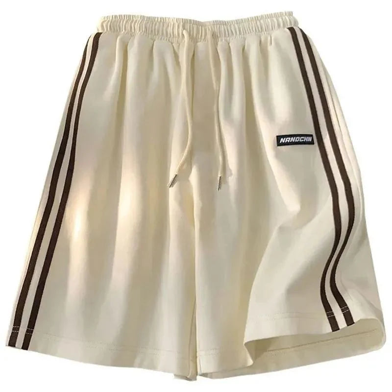 Side Striped Sweatpants Women High Waisted Loose Straight Running Shorts Summer Fashion Casual Black White Wide Leg Shorts