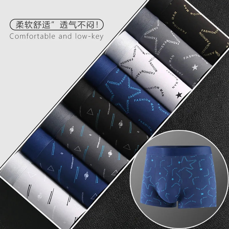 Underwear Man 2025 briefs mid-waist geometric print underpants solid cotton comfortable men's boxer briefs cheap clothing