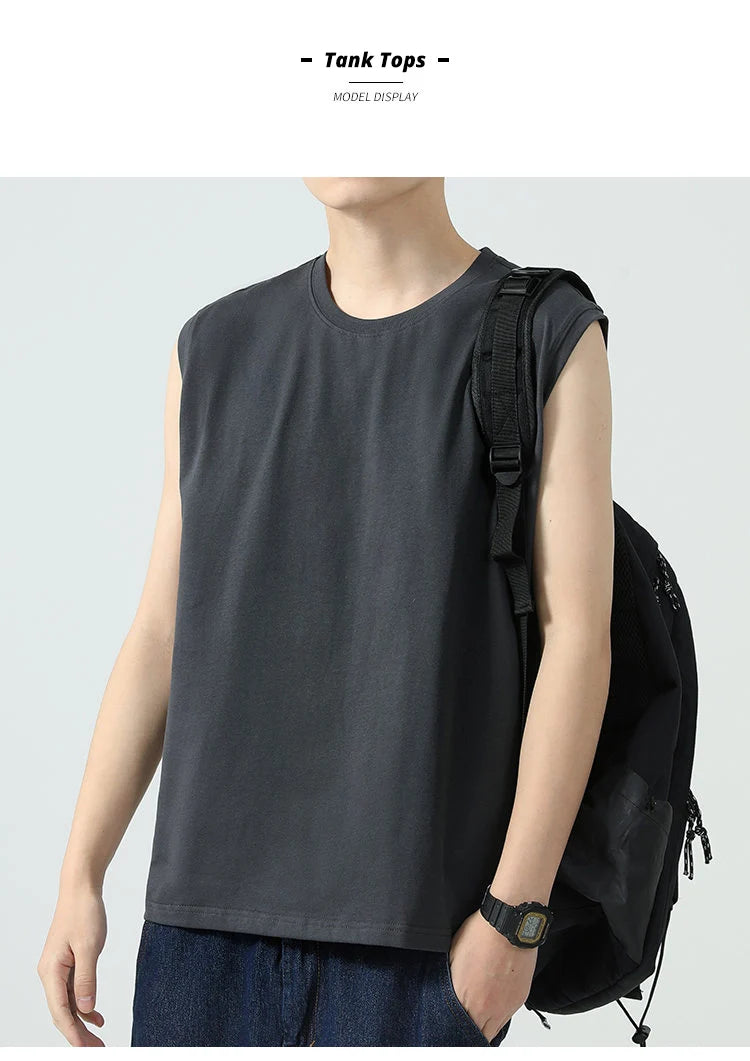 Summer Basic 100% Cotton Men Tank Tops Black White Gray