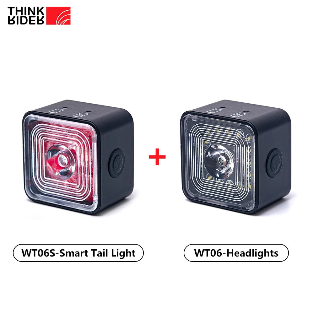 ThinkRider Smart Bicycle Tail Rear Light Auto Start Stop Brake IPX6 Waterproof USB Charge Cycling Tail Taillight Bike LED 120LM
