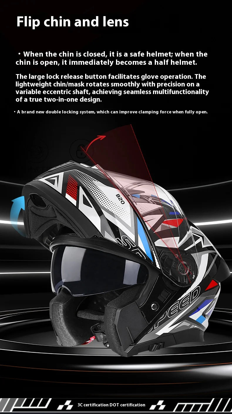 New Flip Up Motorcycle Helmet Dual Lens Sun Visor DOT Certified Bluetooth Compatible Unisex Adult Motorbike Full Face Helmet