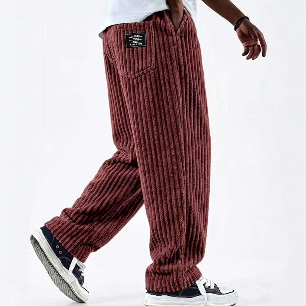 Retro Vertical Striped Men's Pants Corduroy Casual Pocket Trousers Loose Baggy Pants Straight Sweatpants Outdoor Streetwear