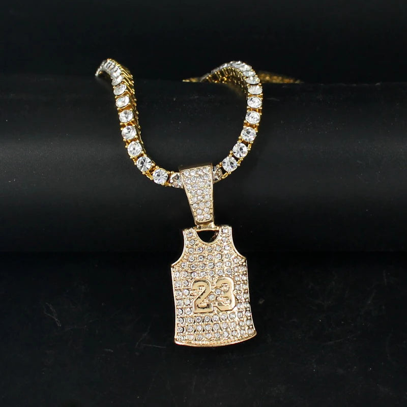 Hip Hop Rhinestone Number 23 Basketball Pendant Necklace Hiphop Iced Out Chain Sports Necklaces For Men and Women Jewelry Gift