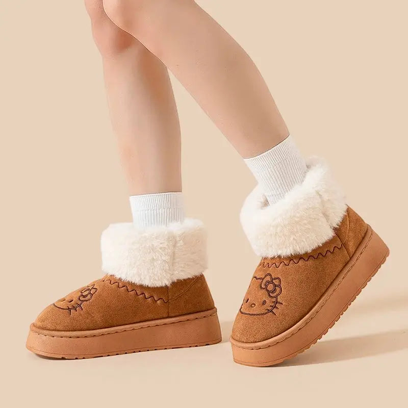 Sanrio Hello Kitty Winter Slippers Y2K Cute Cartoon Outdoor Sports Anti-Slip Slipper Casual Home Warm Shoes Universal Use Gift
