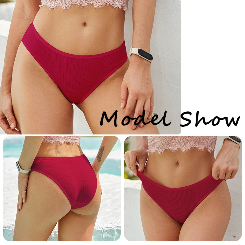 4PCS/SET Women's Cotton Panties Sexy Soft Striped Underpants Solid Color Briefs Female Comfortable Stretch Lingerie M-XL