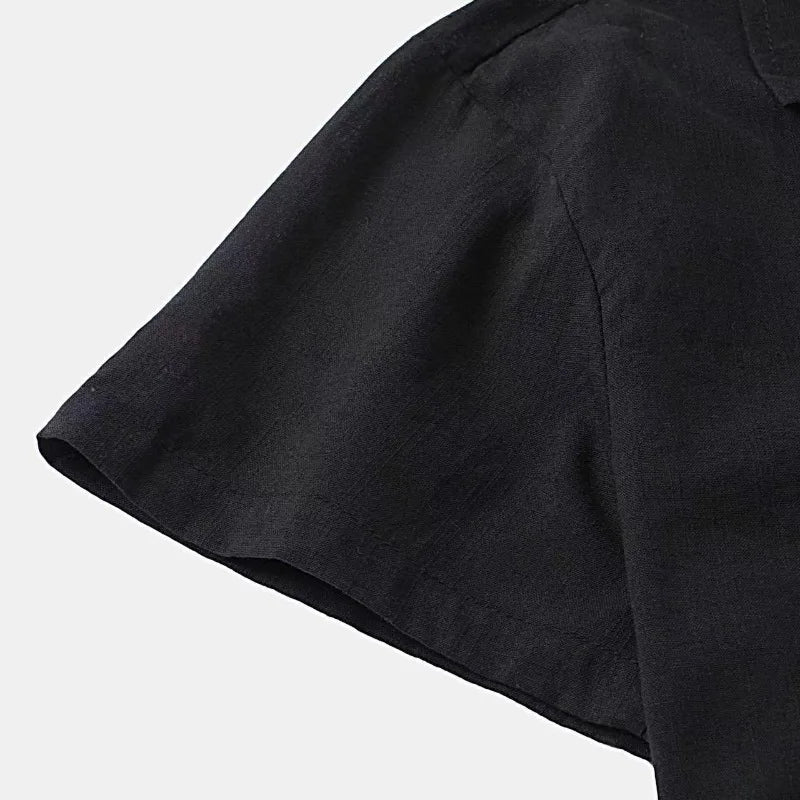 2025 New Summer Cotton Shorts Sets Men Lapel Short Sleeve Shirts Shorts 2-piece Set Men's Casual Sportswear Suit Solid Loose