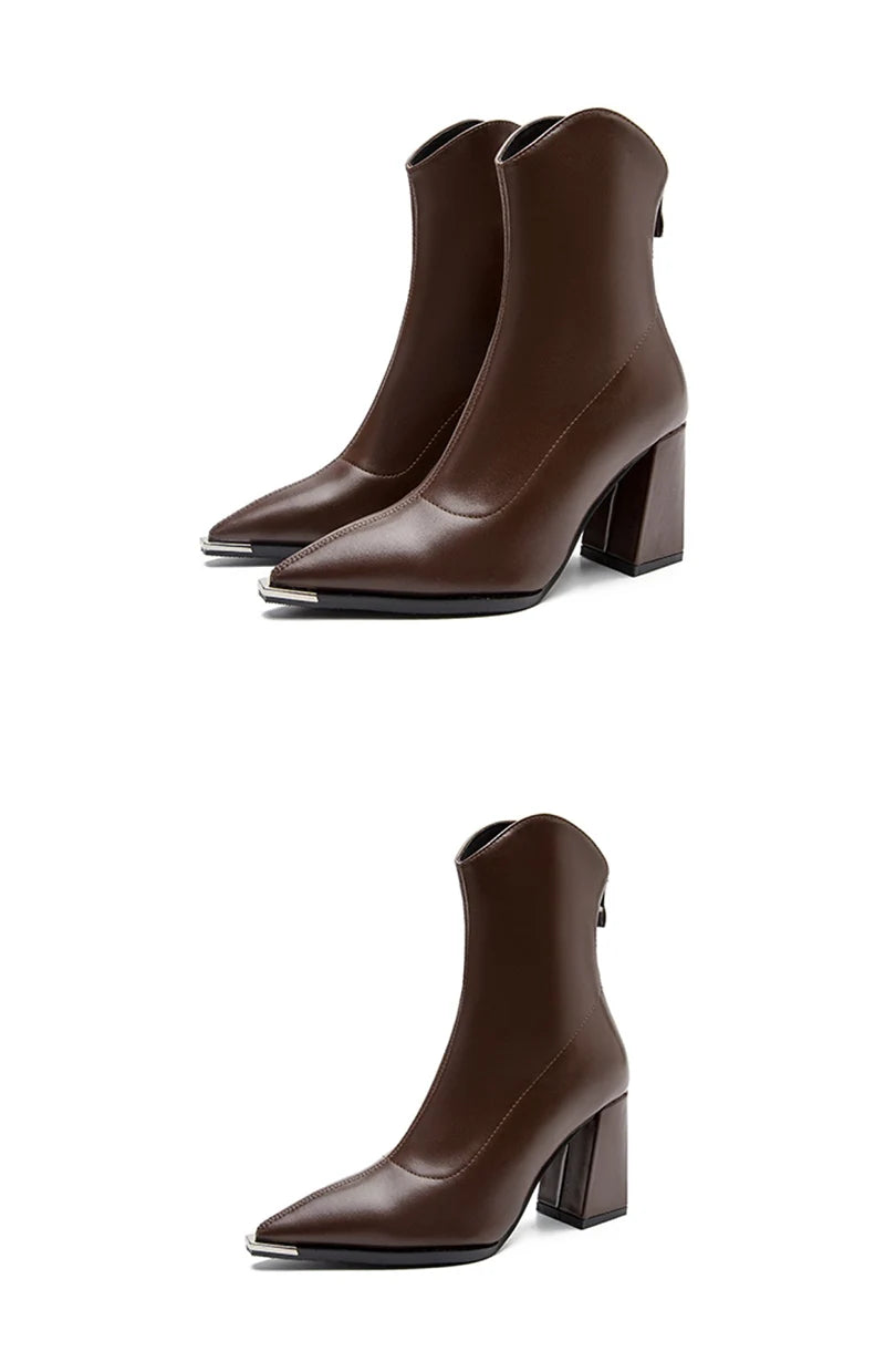 Pointed Toe Women's Ankle Boots Fashion Back Zippers Short Botas Ladies Elegant Square High Heel Winter Women's Footwear