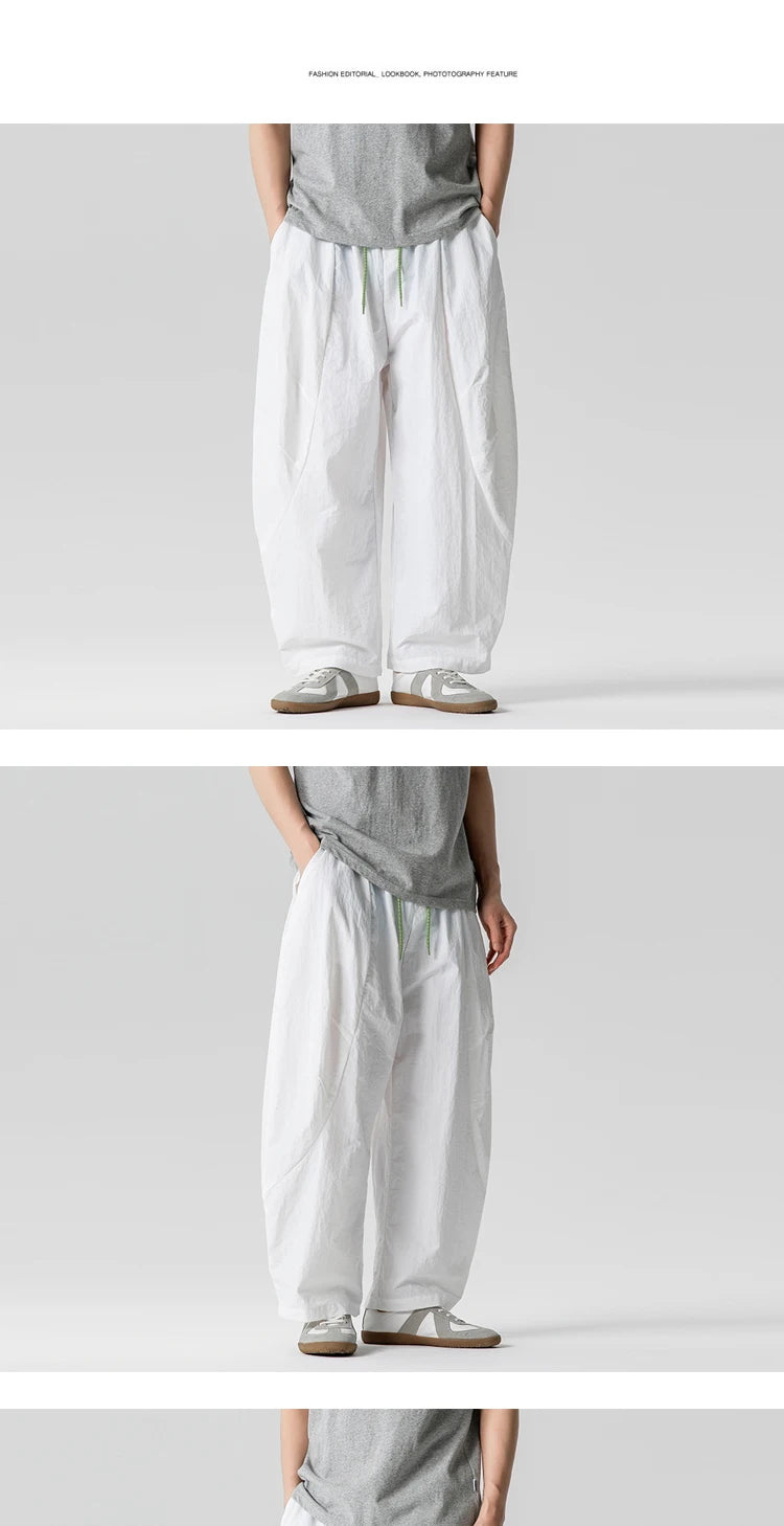 Wide Leg Pants Men and Women summer Light Thin Solid Straight Casual trousers Elastic Waist Harun Pant Loose Oversize Streetwear