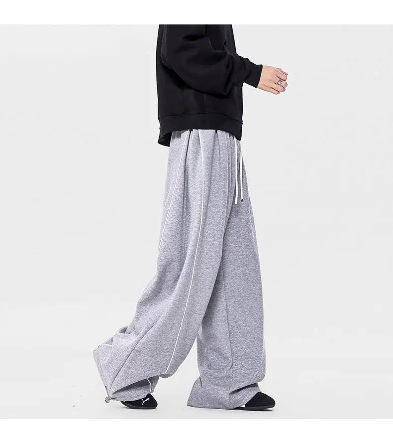 Men's Minimalist Oversized Wide Leg Sweatpants Contrast Stripe Drawstring Waist Streetwear Pants