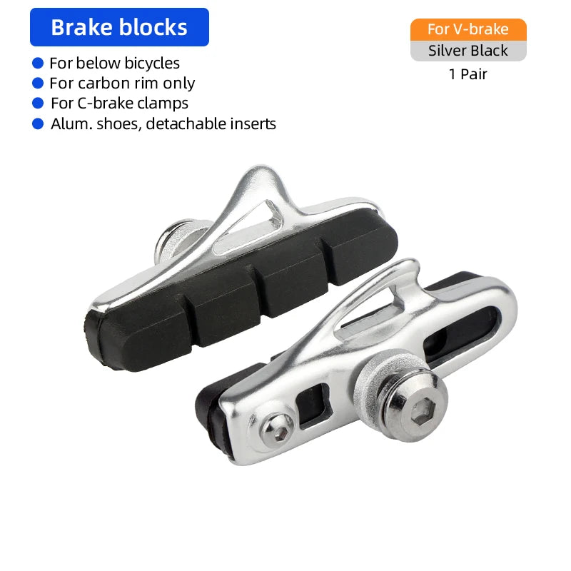 Road Bike Carbon Wheel Rim C/V-Brake Pads W/ 55mm Detachable Rubber Composite Inserts Low Noise All Weather Use Braking Blocks