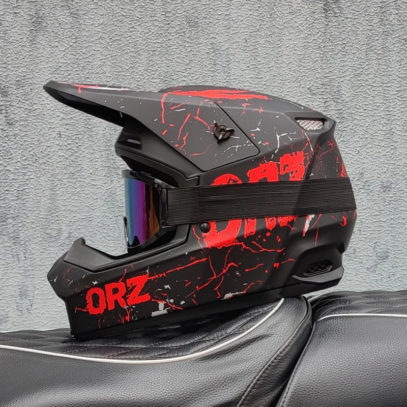 ORZ professional off-road motorcycle helmet, youth off-road full helmet, DOT approved gift of goggles, capacitors de moto