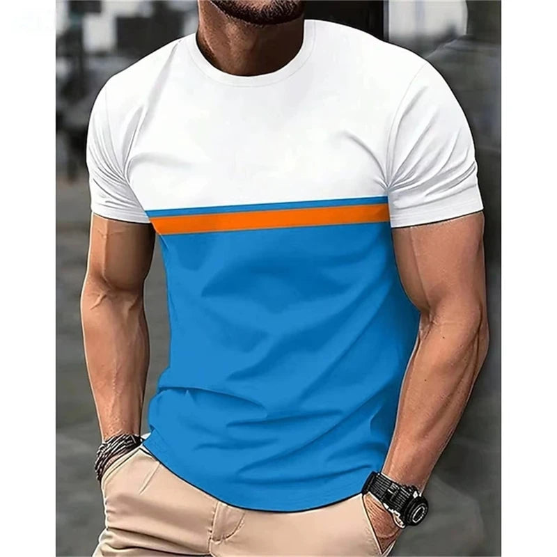 Fashion Stripe Contrasting Colors T Shirts For Men Simple Trend Streetwear 3D Printed Crew Neck Tees Casual Breathable T-shirts