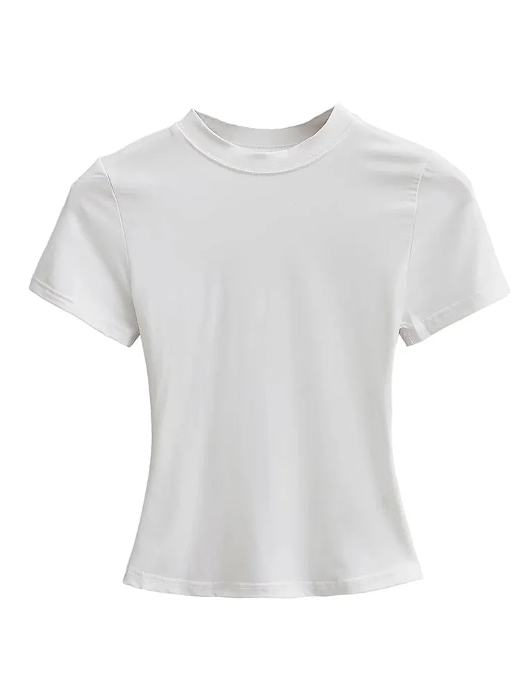 2025 New High Quality Casual T shirt Sexy Slim Short Sleeves Fashion Trend Solid Women Clothing y2k Tops