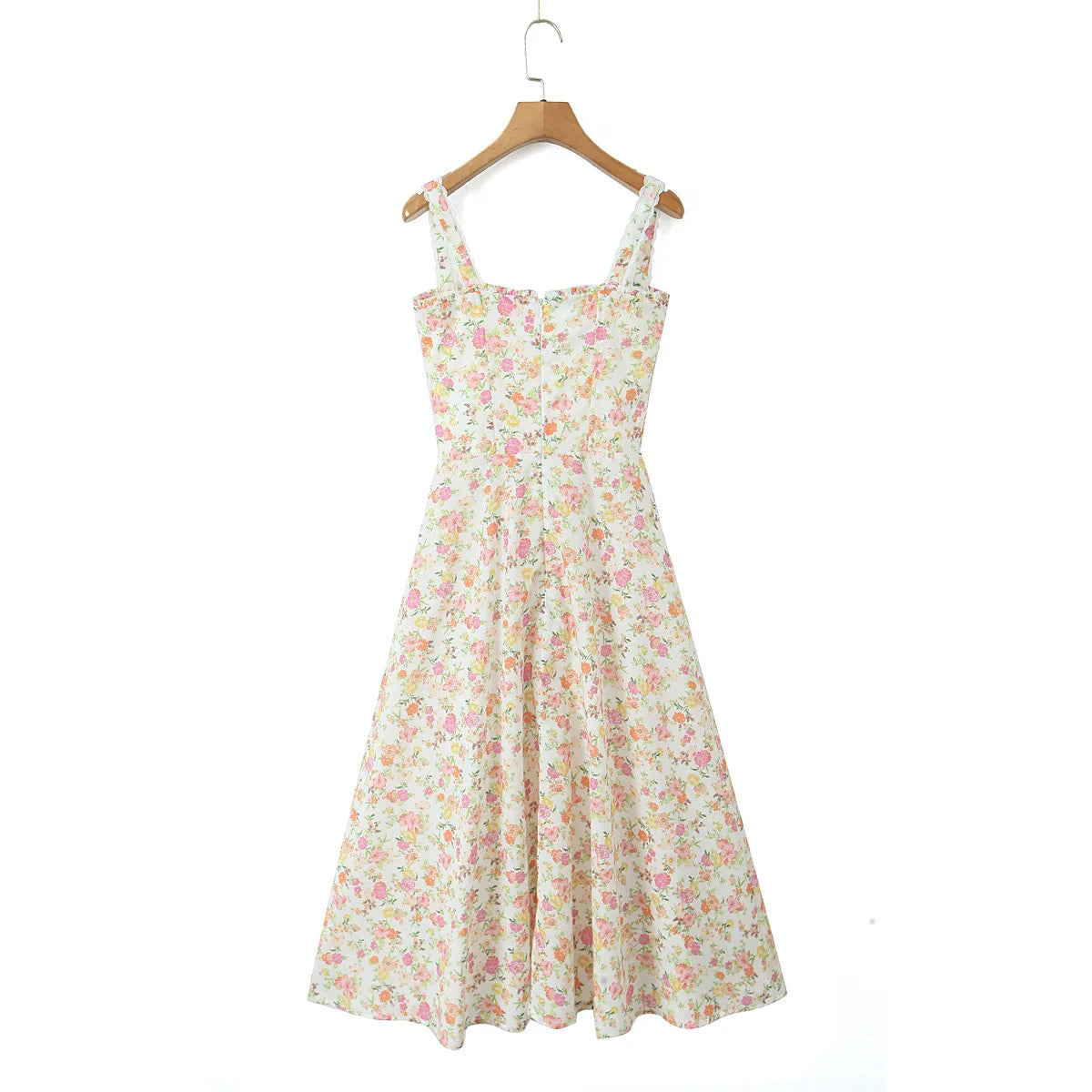 YENKYE Sexy Elegant Women Lace Patchwork Floral Print Sling Midi Dresses Holiday Summer Lady Party Vestidos Cotton Robe