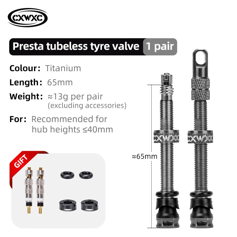 CXWXC 1Pair Bicycle Presta Valve 45/65/85mm Aluminum Alloy Valve For Tubeless Road/MTB/Gravel Bike Rim Valve Accessories