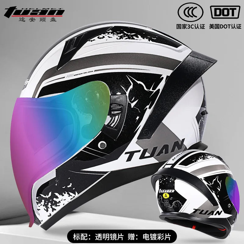 2026 New Motorcycle Helmet Standard DOT Double Mirror Drinkable Water Ghost Face Helmet Cycling Locomotive Full Helmet