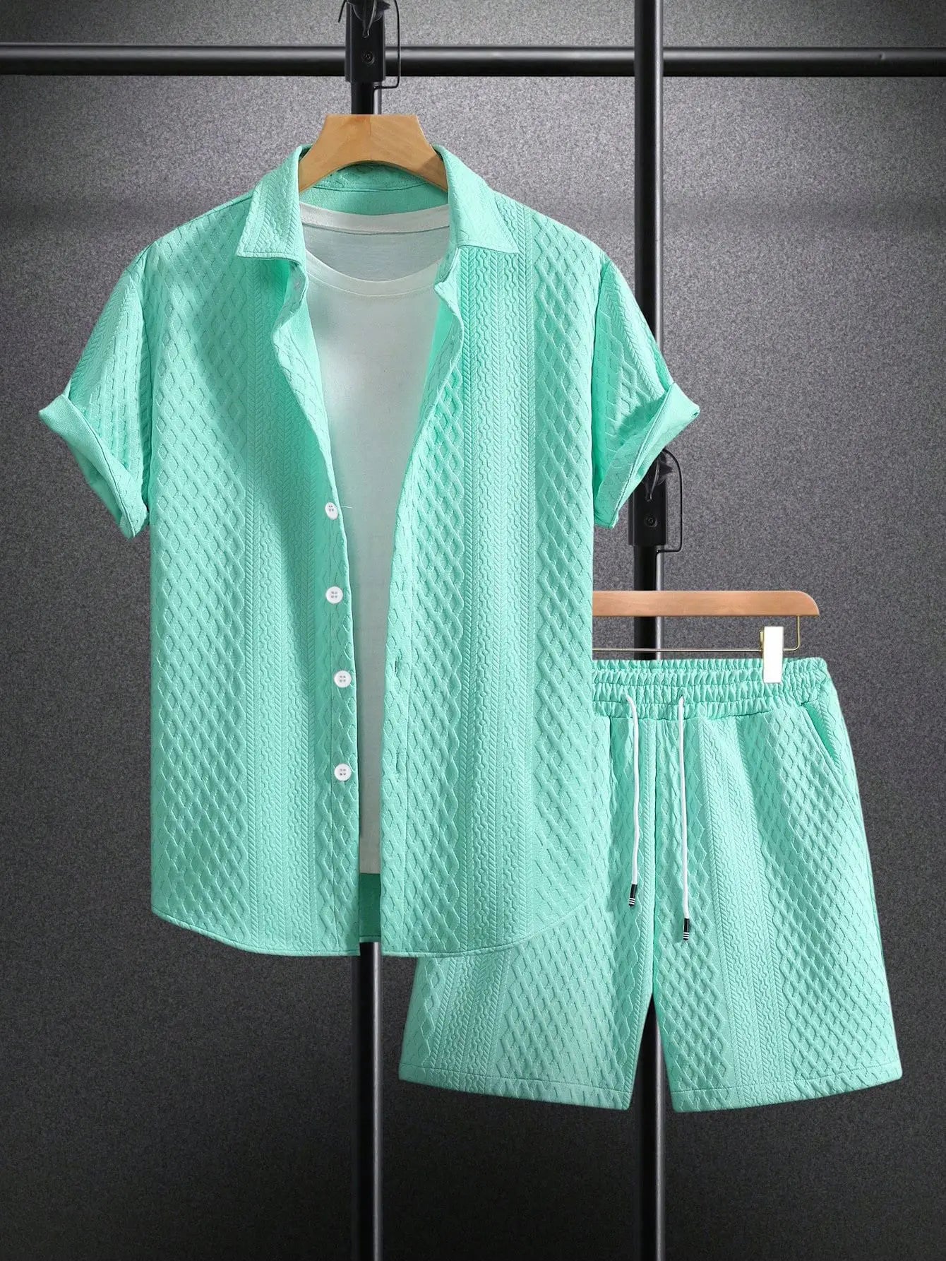 Men's Textured Short Sleeve Shirt & Shorts Set | Casual Two-Piece Outfit | Lightweight Summer Streetwear