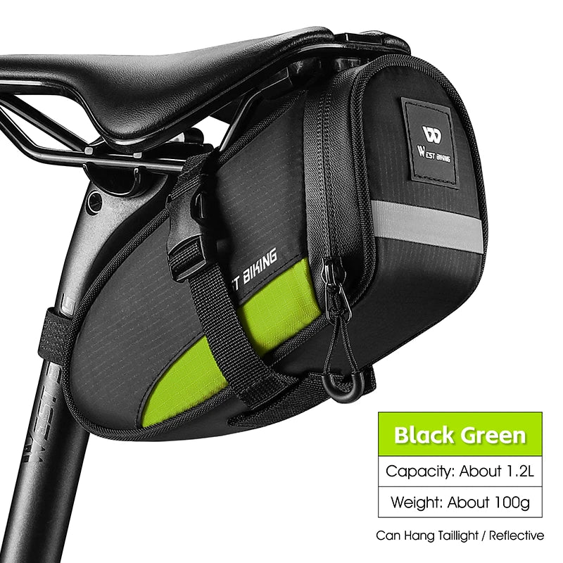 WEST BIKING Portable Bike Tail Bag 1.2L Reflective Cycling Bag Ultralight Waterproof Bike Saddle Bag MTB Road Bike Accessories