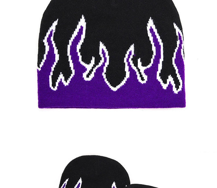 Autumn Winter Halloween Knitted Hat Men's Hip-hop Street Flame Pullover Bonnet Outdoor Riding Beanies Cap Wild Brimmed Hats