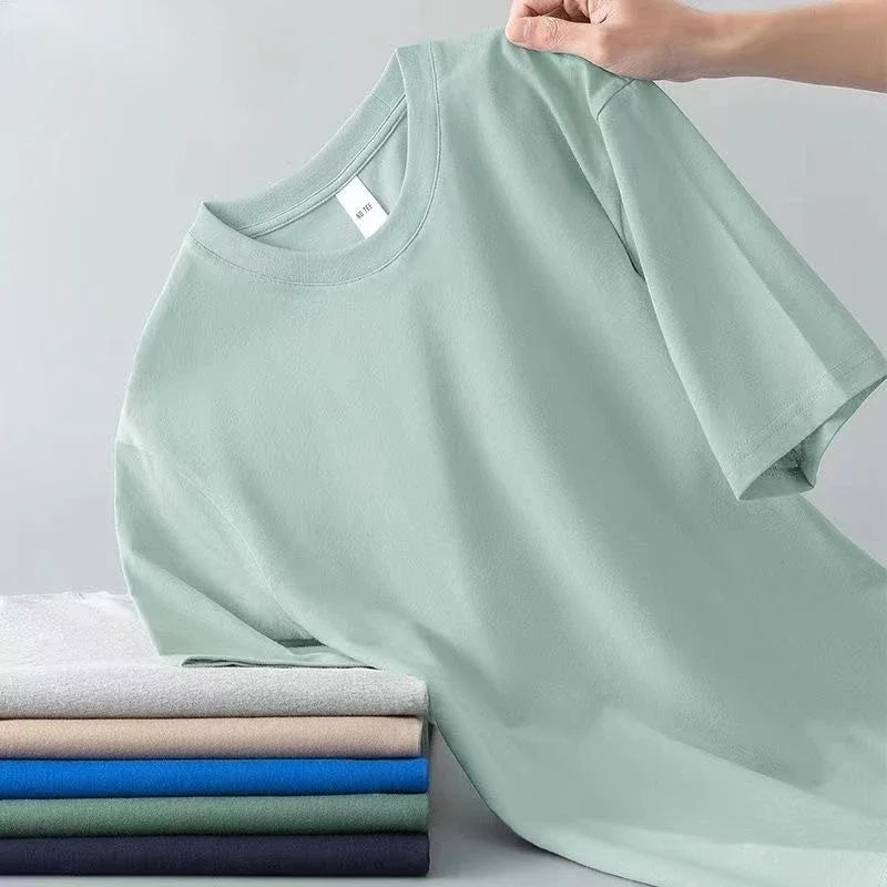 100% Pure Cotton Round Neck Short Sleeved T-shirt for Men and Women's New Summer Versatile Loose Solid Color Men's T-shirt