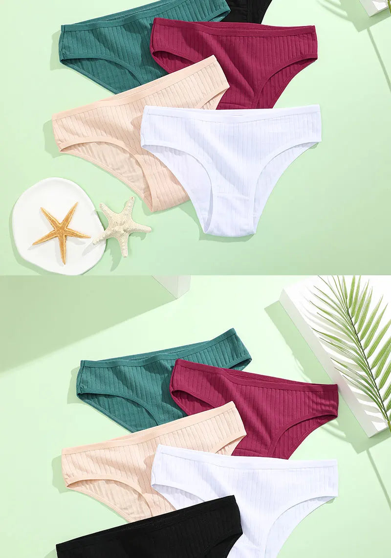 4PCS/SET Women's Cotton Panties Sexy Soft Striped Underpants Solid Color Briefs Female Comfortable Stretch Lingerie M-XL
