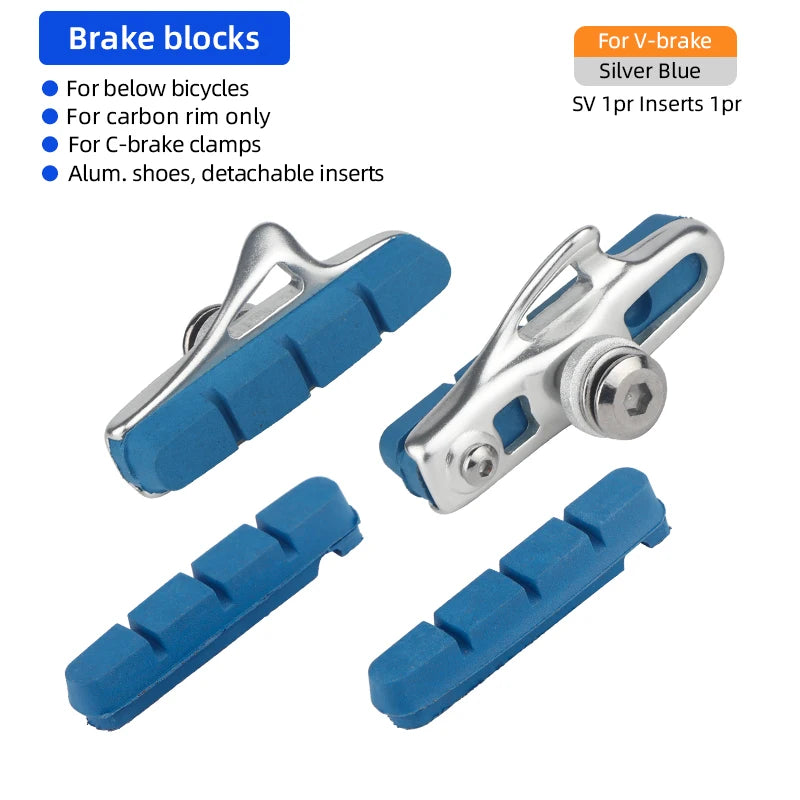 Road Bike Carbon Wheel Rim C/V-Brake Pads W/ 55mm Detachable Rubber Composite Inserts Low Noise All Weather Use Braking Blocks