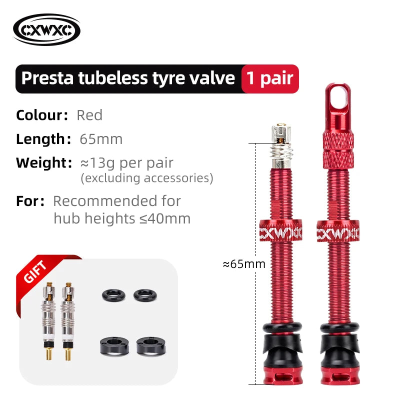 CXWXC 1Pair Bicycle Presta Valve 45/65/85mm Aluminum Alloy Valve For Tubeless Road/MTB/Gravel Bike Rim Valve Accessories