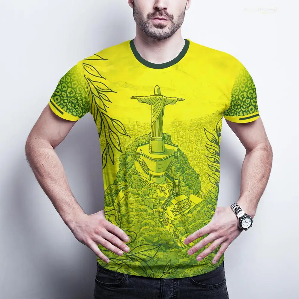 New Brazil Themed T-shirt Men's Brazilian Style Jesus Graphic Sports Jersey Unisex Street Trendy Breathable Short Sleeve Tees