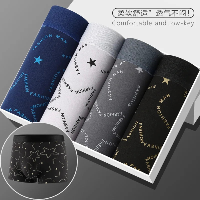 Underwear Man 2025 briefs mid-waist geometric print underpants solid cotton comfortable men's boxer briefs cheap clothing