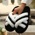2025 New Furry Slippers Home Women's Fluffy Slides Autumn Winter Indoor Fashion EVA Light Cross Flip Flops Soft Flat Shoes Woman
