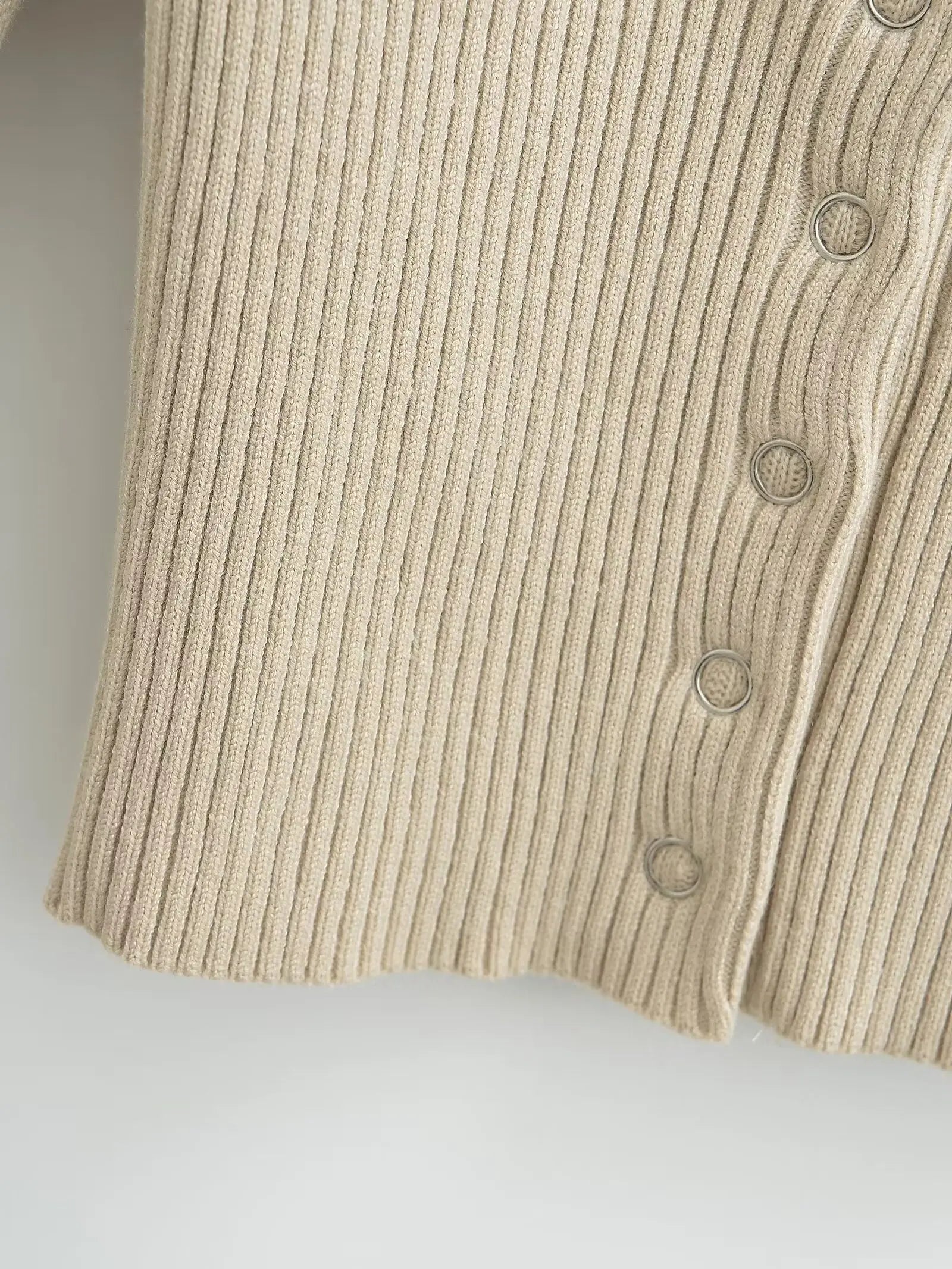 Women's Knitted Fitted Cardigan Elegant Long Sleeve Tops Sweater Knitwears Top Female Clothing 2025 Fall Black Brown White Blue