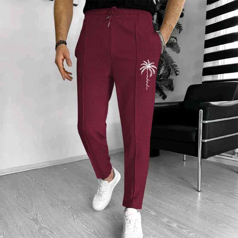 Men Waffle Knit Slim Fit Pants Drawstring Trousers With Pockets Stylish Design Spring Autumn Outdoor Travel Daily Street Wear
