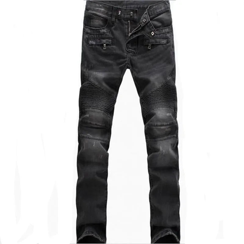 2021 New Fashion Mens Moto Biker Straight Jeans Spring Autumn Punk Streetwear Trouers Casual Denim Designer Pants Size 28-42