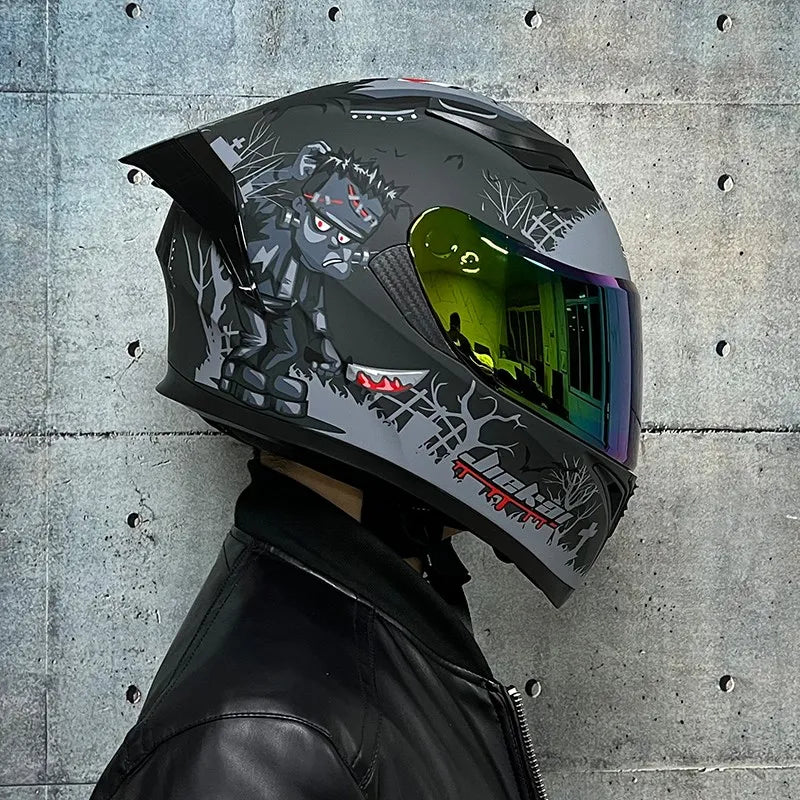 JIEKAI DOT Certified Full Face Motorcycle Helmet Racing Dual Lens Helmet