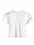 Summer Woman Slim Fit t-shirt tight Cotton Short-Sleeve O-neck tee Crop Tops
